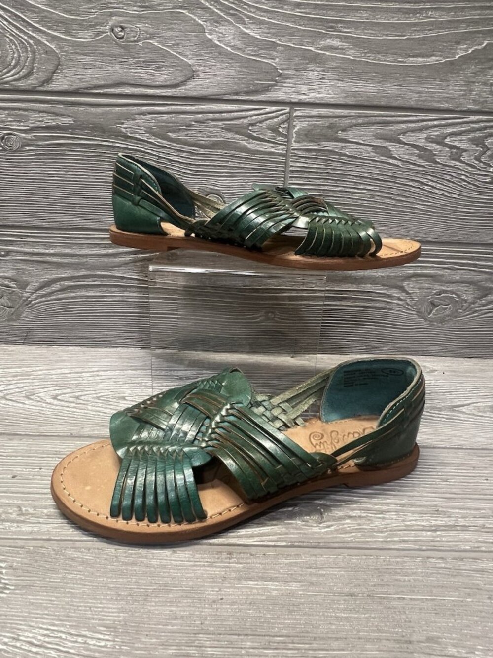 Naughty Monkey Huarache Teal Green Flat Sandals Woven Size 6.5 Leather